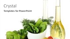  Presentation with mortar - PPT layouts having composition of mortar pasta and green herbals isolated on white background and a white colored foreground