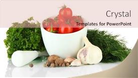  Presentation with mortar - Cool new slides with composition-of-mortar-spices-tomatoes backdrop and a coral colored foreground