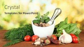  Presentation with mortar - Slide deck consisting of composition-of-mortar-spices-tomatoes background and a blonde colored foreground