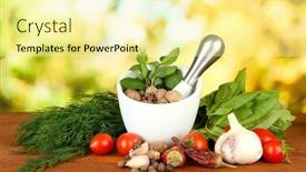  Presentation with mortar - Presentation theme featuring composition-of-mortar-spices-tomatoes background and a blonde colored foreground