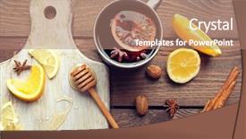  Presentation with mulled wine - Beautiful PPT layouts featuring composition of mulled wine cinnamon and citrus on wooden background backdrop and a coral colored foreground