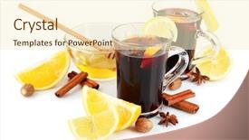  Presentation with mulled wine - PPT layouts with composition of mulled wine and citrus isolated on white background background and a cream colored foreground