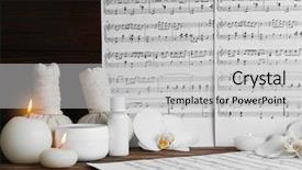  Presentation with music therapy - Slide deck featuring composition of music sheets background and a light gray colored foreground