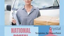  Presentation with shipping - Presentation theme enhanced with composition-of-national-postal-worker background and a light blue colored foreground