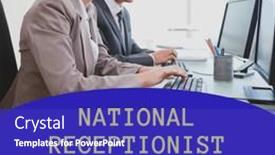  Presentation with diverse business people - PPT theme having composition-of-national-receptionist-day background and a royal blue colored foreground