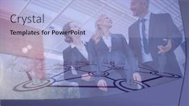  Presentation with people talking - Presentation theme enhanced with composition-of-network-of-connections background and a light blue colored foreground