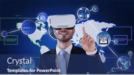  Presentation with world map - Slides enhanced with composition-of-network-of-icons background and a ocean colored foreground