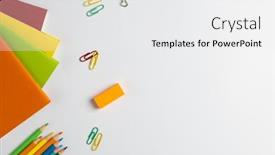  Presentation with crayons - Presentation design having composition-of-notebooks-clips background and a  colored foreground