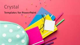  Presentation with mint pink - Slide set consisting of composition-of-notebooks-glasses background and a coral colored foreground