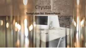  Presentation with computers - PPT theme enhanced with composition-of-office-interior background and a coral colored foreground