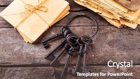  Presentation with keys - PPT layouts having composition of old books keys background and a tawny brown colored foreground