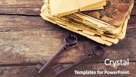  Presentation with keys - Audience pleasing PPT theme consisting of composition of old books keys backdrop and a violet colored foreground