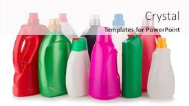  Presentation with bottles - Colorful presentation design enhanced with composition of plastic bottles isolated on white background backdrop and a sky blue colored foreground