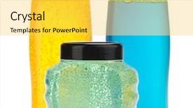  Presentation with hair care - Slide deck having composition of plastic bottles of hair care products isolated on white background background and a yellow colored foreground