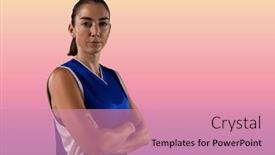  Presentation with basketball female - Slides featuring composition-of-portrait-of-female background and a coral colored foreground