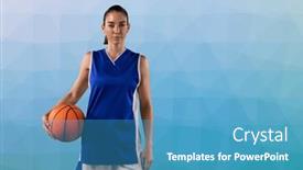  Presentation with basketball female blue - Slide deck featuring composition-of-portrait-of-female background and a teal colored foreground