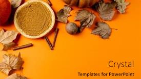 Presentation with cinnamon - Slide set featuring composition-of-pumpkins-autumn-leaves background and a gray colored foreground