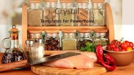  Presentation with raw meat - Beautiful presentation featuring composition of raw meat vegetables and spices on wooden table close-up backdrop and a coral colored foreground