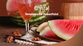  Presentation with wine barrel - Slides having ripe watermelon fruits pink wine background and a tawny brown colored foreground