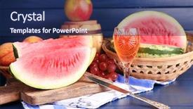  Presentation with wine barrel - Cool new slides with composition of ripe watermelon fruits pink wine in glass and wooden barrel on color wooden background backdrop and a navy blue colored foreground