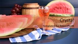  Presentation with wine barrel - PPT theme consisting of ripe watermelon fruits pink background and a coral colored foreground