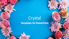  Presentation with blue rose - PPT theme consisting of composition-of-rose-wreath background and a teal colored foreground