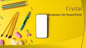  Presentation with kitchen tools and equipment - Slide deck having composition-of-school-equipment background and a gold colored foreground