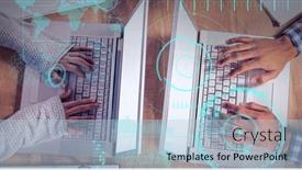  Presentation with global laptop - PPT theme consisting of composition-of-scope-scanning background and a light blue colored foreground