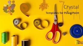  Presentation with sewing - Slide deck enhanced with composition-of-sewing-equipment background and a gold colored foreground