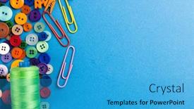  Presentation with sewing - Slide deck having composition-of-sewing-equipment background and a teal colored foreground