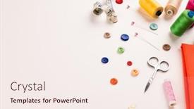  Presentation with craft - Presentation featuring composition-of-sewing-equipment background and a sky blue colored foreground