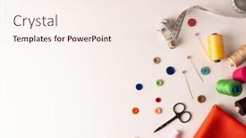  Presentation with craft - Presentation featuring composition-of-sewing-equipment background and a sky blue colored foreground