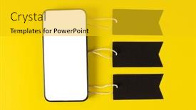  Presentation with black yellow - PPT theme featuring composition-of-smartphone-with-gift background and a gold colored foreground