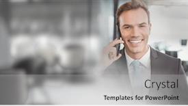  Presentation with business communication - Slide deck featuring composition-of-smiling-businessman-talking background and a light gray colored foreground