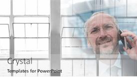  Presentation with business communication - Theme featuring composition-of-smiling-businessman-talking background and a light gray colored foreground