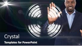  Presentation with digital identity - PPT layouts with composition-of-smiling-businessman-touching background and a navy blue colored foreground