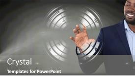  Presentation with digital identity - Slide deck having composition-of-smiling-businessman-touching background and a gray colored foreground