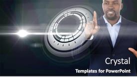  Presentation with digital identity - PPT theme enhanced with composition-of-smiling-businessman-touching background and a wine colored foreground