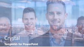  Presentation with business communication - Slide deck featuring composition-of-smiling-businessmen background and a light blue colored foreground
