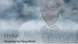  Presentation with connections - PPT theme consisting of composition-of-smiling-businesswoman-over background and a light gray colored foreground