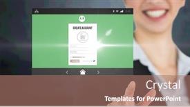  Presentation with business communication - Presentation consisting of composition-of-smiling-businesswoman-using background and a  colored foreground