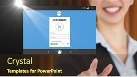  Presentation with business communication - Beautiful presentation theme featuring composition-of-smiling-businesswoman-using backdrop and a  colored foreground