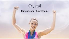 Presentation with victory sport - Theme consisting of composition-of-smiling-caucasian-female background and a sky blue colored foreground