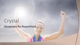  Presentation with victory sport - Presentation theme with composition-of-smiling-caucasian-female background and a light gray colored foreground