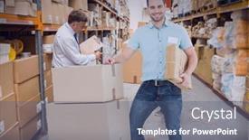  Presentation with global - Audience pleasing slide set consisting of composition-of-smiling-delivery-man backdrop and a ocean colored foreground