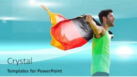  Presentation with sport blue - PPT theme having composition-of-smiling-male-athlete background and a arctic colored foreground