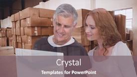  Presentation with global laptop - PPT theme enhanced with composition-of-smiling-man background and a gray colored foreground