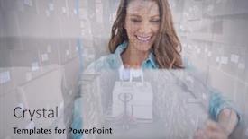  Presentation with global laptop - PPT theme enhanced with composition-of-smiling-woman-using background and a light gray colored foreground