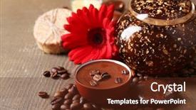  Presentation with coffee beans - Slide deck having composition of spa treatment flowers and coffee beans on wooden background background and a tawny brown colored foreground