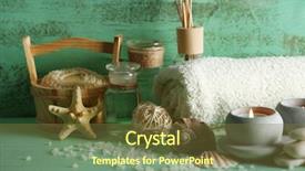  Presentation with treatment - Presentation theme consisting of composition of spa treatment on wooden background background and a tawny brown colored foreground